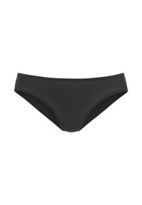 Schwarze Baumwoll-Bikini-Briefs mit glatter Textur, mittlerer Abdeckung und nahtlosem Bund. Einfaches und klassisches Design.