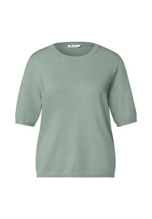 Street One, High-rise barrel leg jeans in a loose fit - Basic T-shirt - eucalyptus green