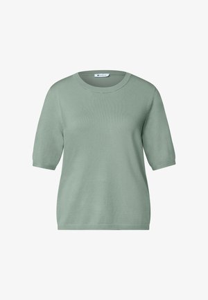 Street One, High-rise barrel leg jeans in a loose fit - Basic T-shirt - eucalyptus green