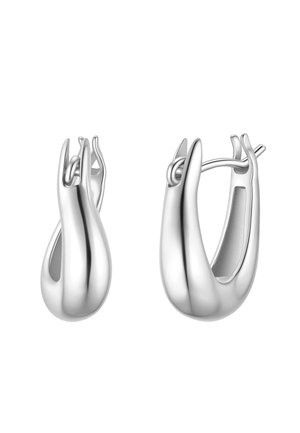 Paar polierte silberne Creolen mit glattem, leicht verdrehtem und abgerundetem Design mit Klappverschlüssen.