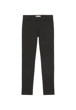 Zwarte slim-fit broek met voorste knoop en riemlussen, voorzien van twee voorzakken en een Marc O’Polo-label aan de binnenkant van de tailleband.