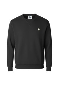 Felpa nera con scollo rotondo, maniche lunghe e piccolo logo ricamato sul petto a sinistra. Realizzata in tessuto morbido.
