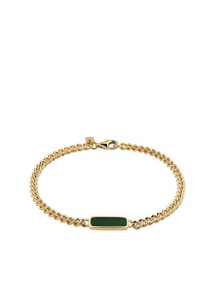 Gold chain bracelet with a rectangular dark green enamel detail and a lobster clasp closure.