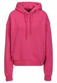 Rosa hoodie med dragsko i huvan, framfickor i kängurustil och präglad "1969"-logotyp. Tillverkad av mjukt, strukturerat tyg med ribbade ärmslut.