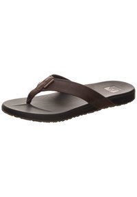 Sandalo infradito marrone con suola in gomma testurizzata, tomaia in materiale sintetico e un logo discreto sulla soletta. Il design presenta uno stile a infradito.