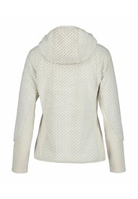 Kapuzenshirt in hellem Beige mit strukturiertem Muster auf dem Rücken. Weiches Material mit langen Ärmeln und glattem Vorderteil.