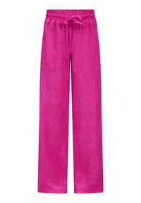 Roze wijde broek van textuurstof, met een elastische tailleband en trekkoordsluiting. Gladde afwerking en ontspannen pasvorm.