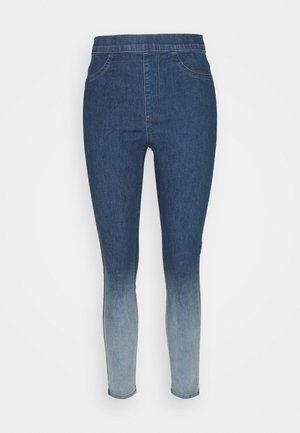 High-rise skinny jeans met een donkerblauwe bovenkant die vervaagt naar lichtblauw bij de enkels, voorzien van details aan de voorzakken en een elastische tailleband.