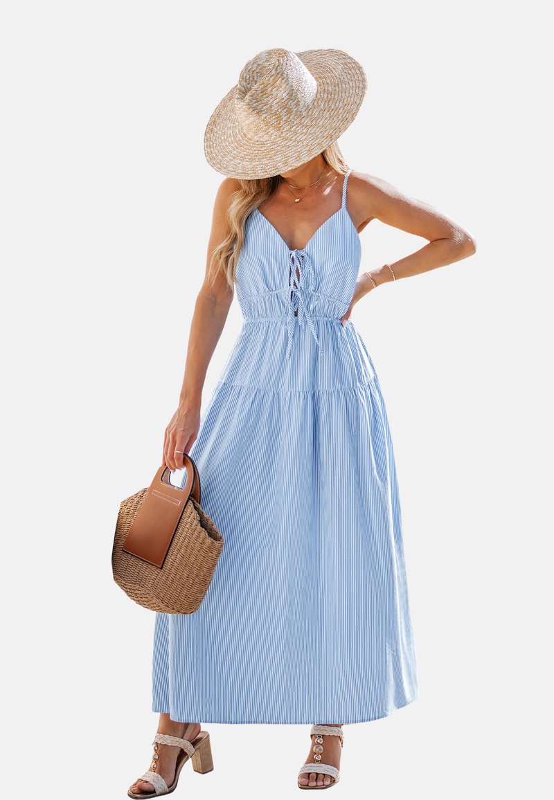 Cupshe ELEGANT STRIPED - Maxikleid - light blue