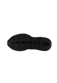 Suola di sneaker nera con un motivo testurizzato e antiscivolo, caratterizzata da aree incassate e dettagli lisci. Un design leggero e flessibile per migliorare la trazione.