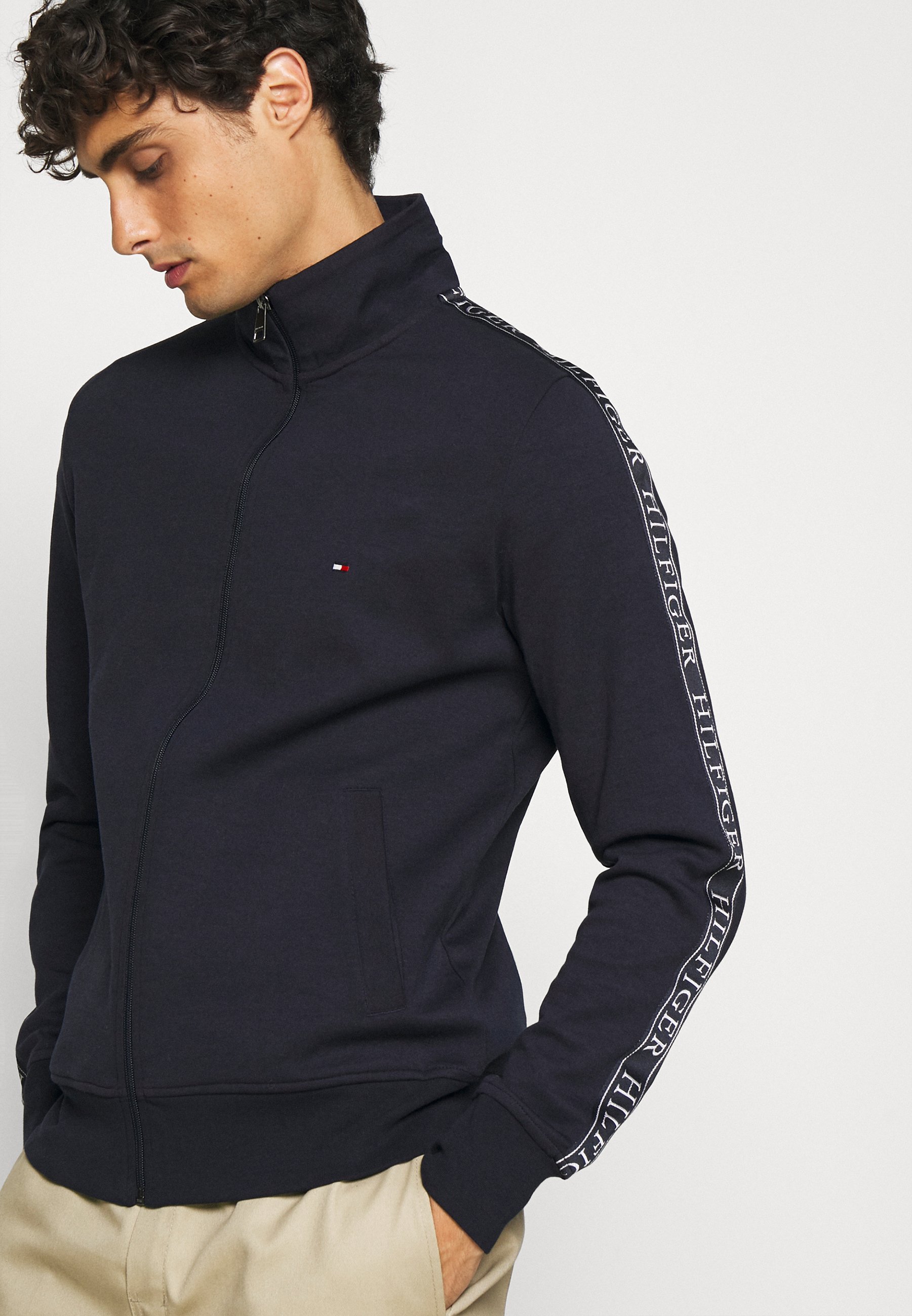 tommy hilfiger tri tape zip through moletom com capuz