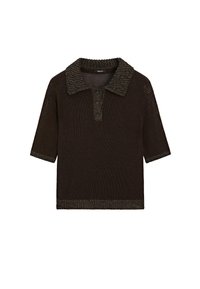 Massimo Dutti CONTRAST COLLAR WITH SHORT SLEEVES - Piké - mottled dark brown