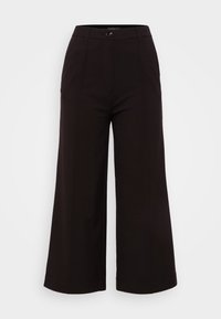 Breda svarta byxor gjorda av mjukt tyg, med en knappstängning framtill och två sidofickor, med en skräddarsydd design för en strukturerad look.