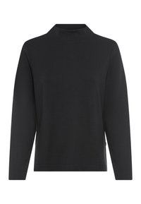 Zwart top met lange mouwen en een hoge kraag, gemaakt van een zacht materiaal, met een ontspannen pasvorm en zijslits voor meer bewegingsvrijheid.