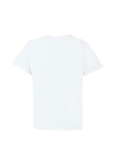 T-shirt blanc à manches courtes, design classique à encolure ronde, tissu léger, texture lisse, sans motifs ni embellissements visibles.