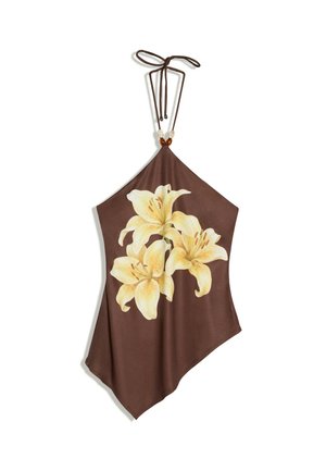 Bershka, PRINTED HALTER NECK - TOP - Débardeur - dark brown