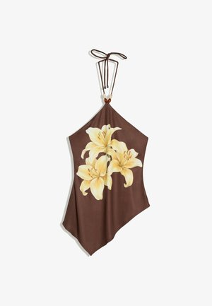Bershka, PRINTED HALTER NECK - TOP - Top - dark brown