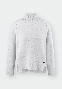 Witte gespikkelde trui met een hoge ribbelkraag, lange mouwen en ribbel manchetten. Zijsplitten aan de zoom voegen detail toe aan de ontspannen pasvorm.