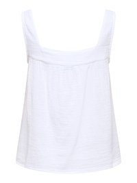 Haut blanc sans manches à encolure carrée en tissu texturé avec larges bretelles et coupe ample.