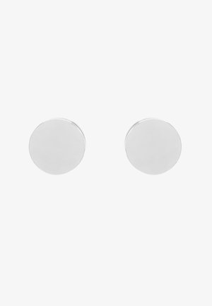 Silver circular stud earrings with a smooth, polished finish and no visible embellishments, featuring a minimalist design.