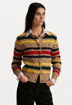 Polo Ralph Lauren STRIPED CABLE WOOL CASHMERE CARDIGAN - Kofta - camel melange multi