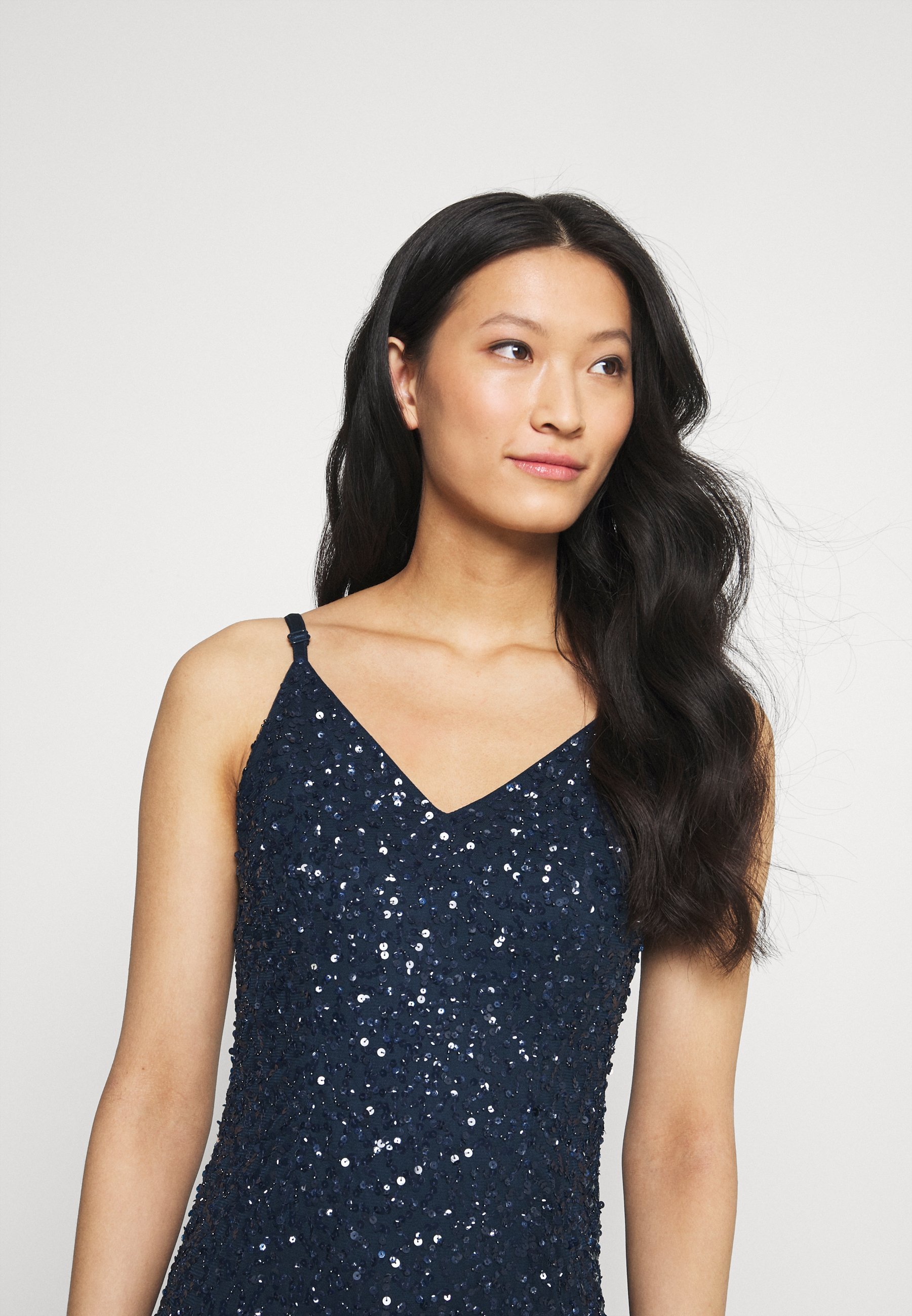 maya black sequin fishtail maxi dress
