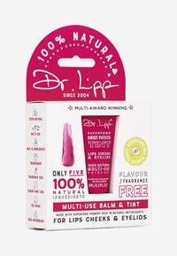 Dr. Lipp Superfood Sweet Potato Tint, 8ml tube; bright pink packaging with white text, emphasizes natural ingredients and multi-use features.