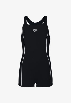 Maillot de bain noir au design ajusté, avec des accents latéraux blancs et un dos nageur. Fabriqué en tissu extensible et séchant rapidement.