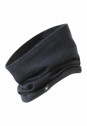 Scaldacollo in tessuto nero con design senza cuciture, texture morbida e un'etichetta logo visibile. Materiale elastico che garantisce una vestibilità comoda.