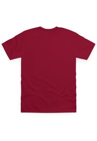 Rød kortærmet t-shirt, glat tekstur, rund halsudskæring, ingen synlige designs eller mønstre, har en afslappet pasform og blødt stof.