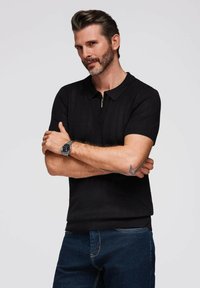 Ombre OPENWORK WITH ZIP AT THE NECKLINE - Polo shirt - black