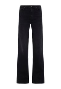 Black wide-leg jeans made from denim, featuring a classic five-pocket design, button closure, and subtle stitching details.