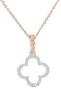 Roosakullaga ahelkaelakee, millel on neljaleheline ristikheina ripats, mille äär on särava hõbedaga ja millel on tekstureeritud viimistlus ning avatud keskus.