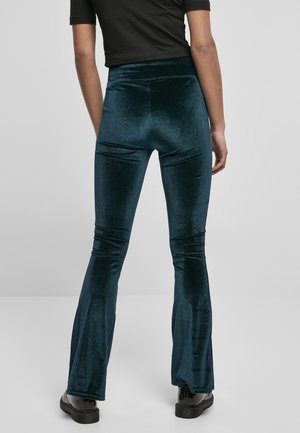 LADIES HIGH WAIST VELVET BOOT CUT LEGGINGS - Hlače - teal