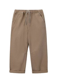 Khaki joggingsbroeken van gestructureerd katoen, voorzien van een elastische tailleband, een trekkoord, twee zijzakken en opgerolde manchetten.