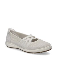 Baskets légères et respirantes avec un dessus en maille texturée blanche, dotées de sangles croisées et d'une semelle en caoutchouc pour une meilleure adhérence.