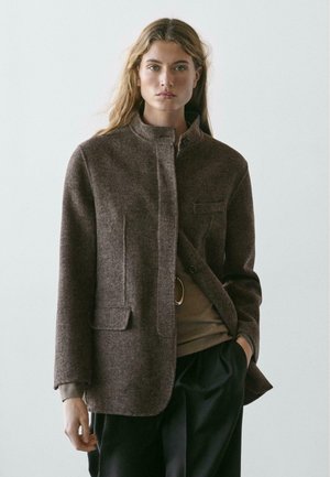 WITH HIGH COLLAR  - Manteau classique - mottled dark brown