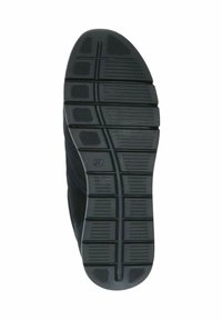 Semelle de chaussure en caoutchouc noir avec des rainures horizontales et verticales, présentant des motifs de traction circulaires et rectangulaires. Taille indiquée comme 37.