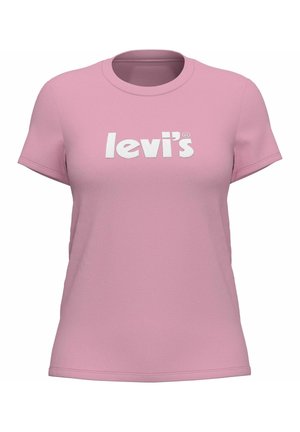 T-shirt rose à manches courtes et col rond avec un logo blanc "levi's" centré sur la poitrine.
