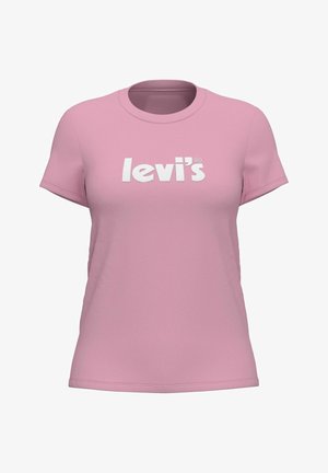 T-shirt rose à manches courtes et col rond avec un logo blanc "levi's" centré sur la poitrine.