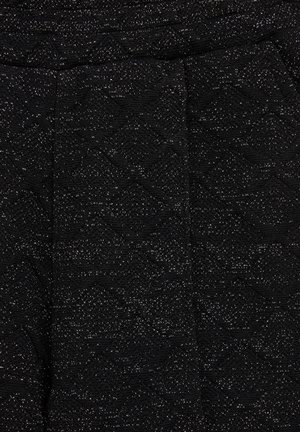 Black textured fabric featuring a wave pattern with metallic accents. Material appears woven with a slightly shiny finish.