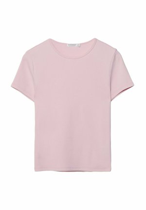 Kortærmet t-shirt med rund hals i blødt, lyserødt stof. Klassisk pasform med glat tekstur og uden synlige mønstre eller detaljer.