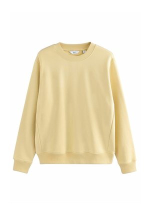 Sudadera beige de manga larga con cuello redondo, puños y bajo acanalados, diseño liso, fabricada con tejido suave.