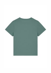 Korte mouwen t-shirt in een gedempte groene stof, voorzien van een ronde hals en een eenvoudig ontwerp zonder zichtbare patronen of accenten.