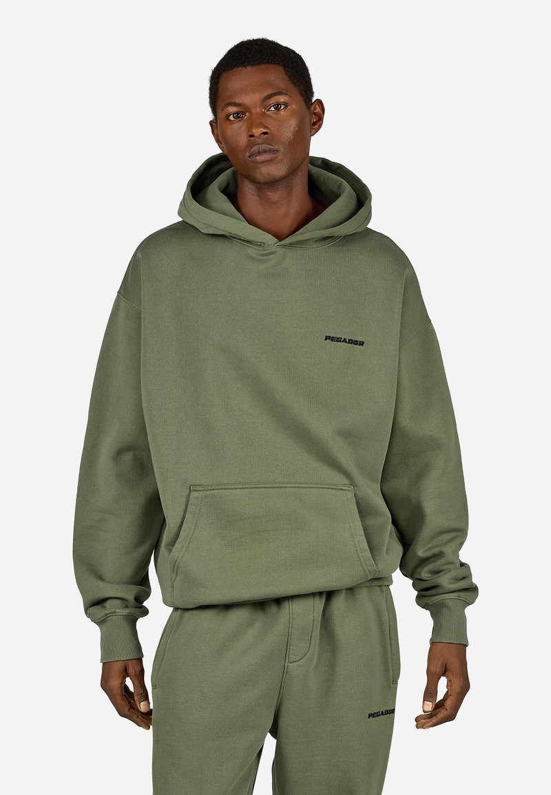 Pegador LOGO - Felpa con cappuccio - washed faded olive black