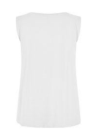 Weiße ärmellose Bluse aus glattem Baumwollstoff, mit Rundhalsausschnitt und lässiger Passform, geradem Saum und ohne sichtbare Verzierungen.