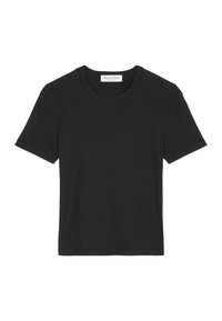 Black short-sleeve crew neck T-shirt with Marc O'Polo label on the inside back collar, laid flat on a white background.
