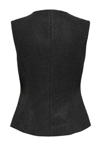 Gilet di lana grigia dal design aderente, con scollatura tonda e silhouette affusolata. Dettagli di cucitura puliti sul retro.