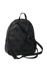 Schwarzer Rucksack aus strukturiertem Material, mit einem dezenten Logomuster, doppelten Schultergurten und einer schlanken Form. Mit einem Reißverschluss-Hauptfach.