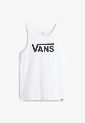 Witte katoenen tanktop met een groot zwart "VANS" logo op de voorkant, voorzien van een ronde halslijn en een standaard pasvorm.